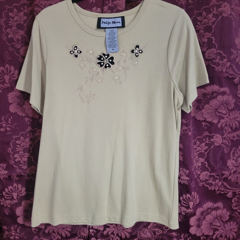 Indigo Moon Celery Embroidered Tee
